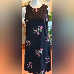 NWT Jones Studio Dressbarn Women's Sz 2 Black Floral Casual Embroidered Dress